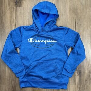 Champion Boys Hoodie Blue Size 10/12 Youth Logo Pullover Sweatshirt Athletic